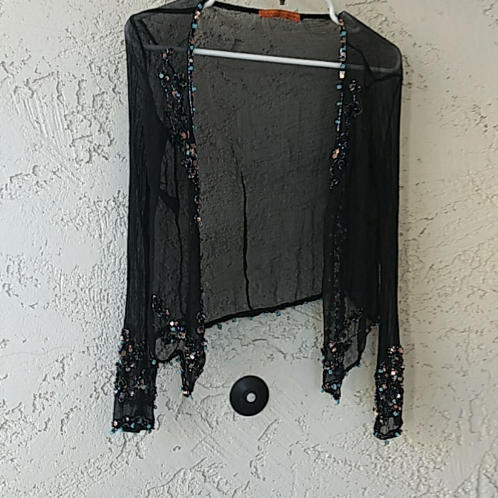 Black sheer over piece with beading and sequence